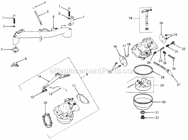Carburetor Diagram and Parts List for 1882 800000-821059, 140-721-100, 141-721-100 Cub Cadet Lawn Tractor